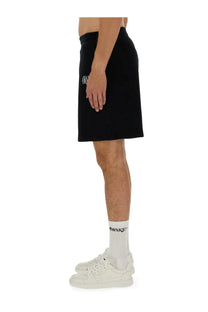 Awake Ny men’s bermuda black cotton shorts with a subtle white logo on the left thigh