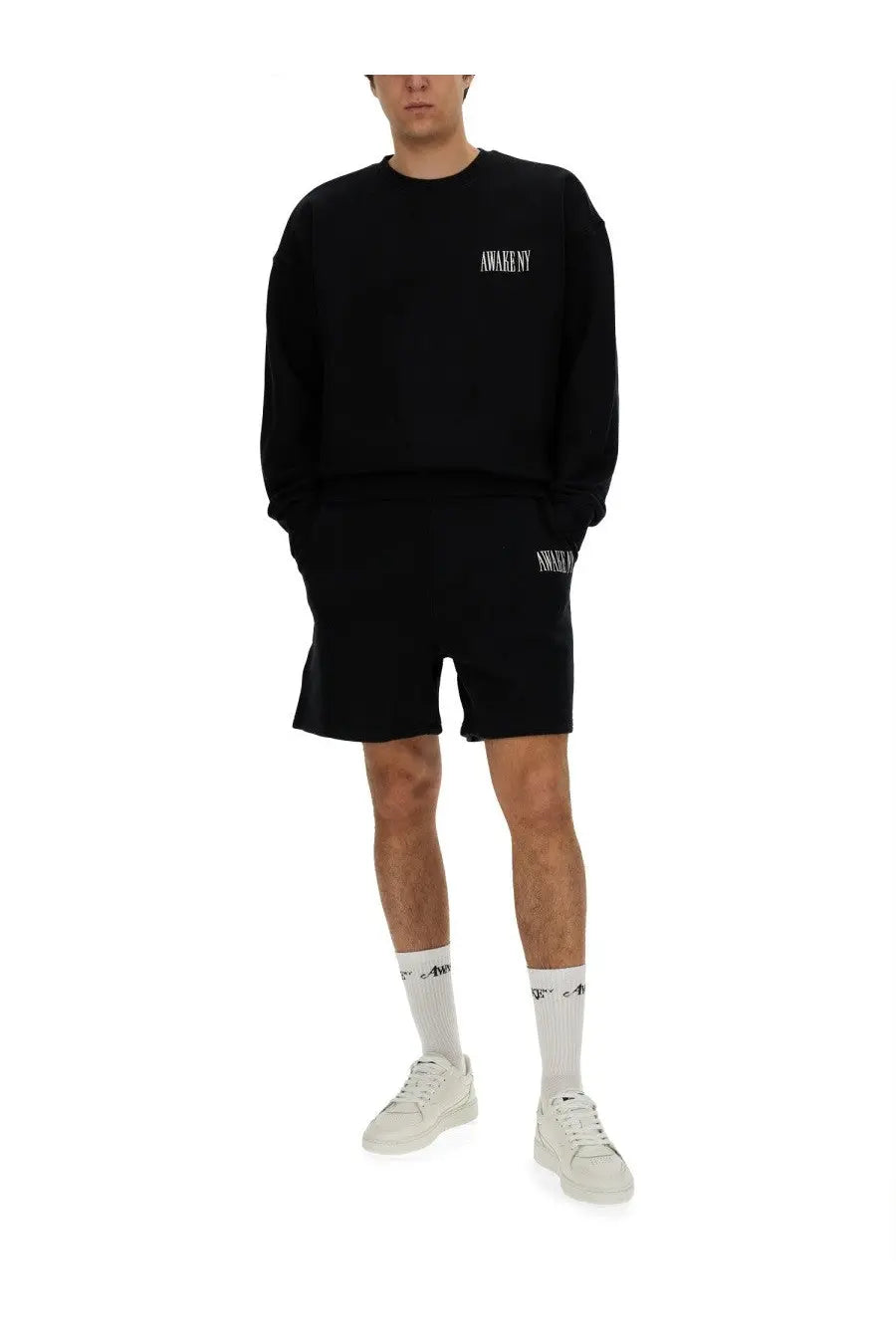 Awake ny men’s black oversized sweatshirt with white awareny logo on chest and left thigh in cotton blend