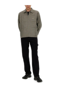 Awake Ny men’s shirt jacket brown with beige and black plaid zip-up design made of textured fabric and subtle logo