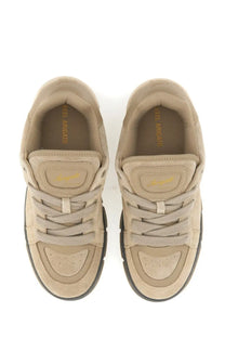Axel Arigato men’s area haze sneaker beige low-top with suede and canvas upper black rubber sole gold branding