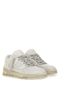 Off-white beige leather axel arigato men’s area lo sneaker with gray laces and chunky sole in white color