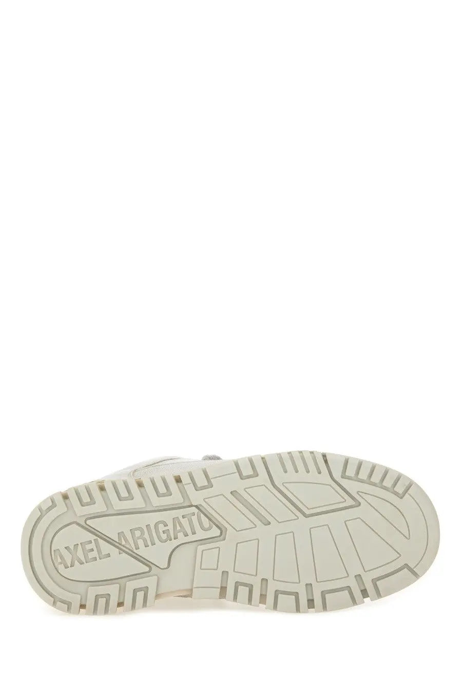White rubber sole with embossed axel arigato branding and geometric tread on axel arigato men’s area lo sneaker