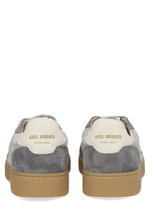 Axel Arigato men’s says toe sneaker grey with gray white suede accents and tan rubber sole