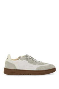 Axel arigato men’s says toe sneaker in off-white and light gray suede with brown rubber sole minimalist design