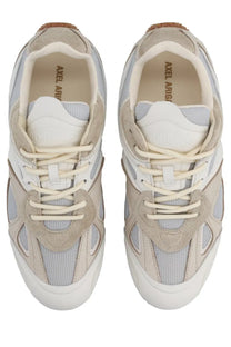 Beige and white axel arigato men’s slow runner sneaker with suede mesh and synthetic overlays