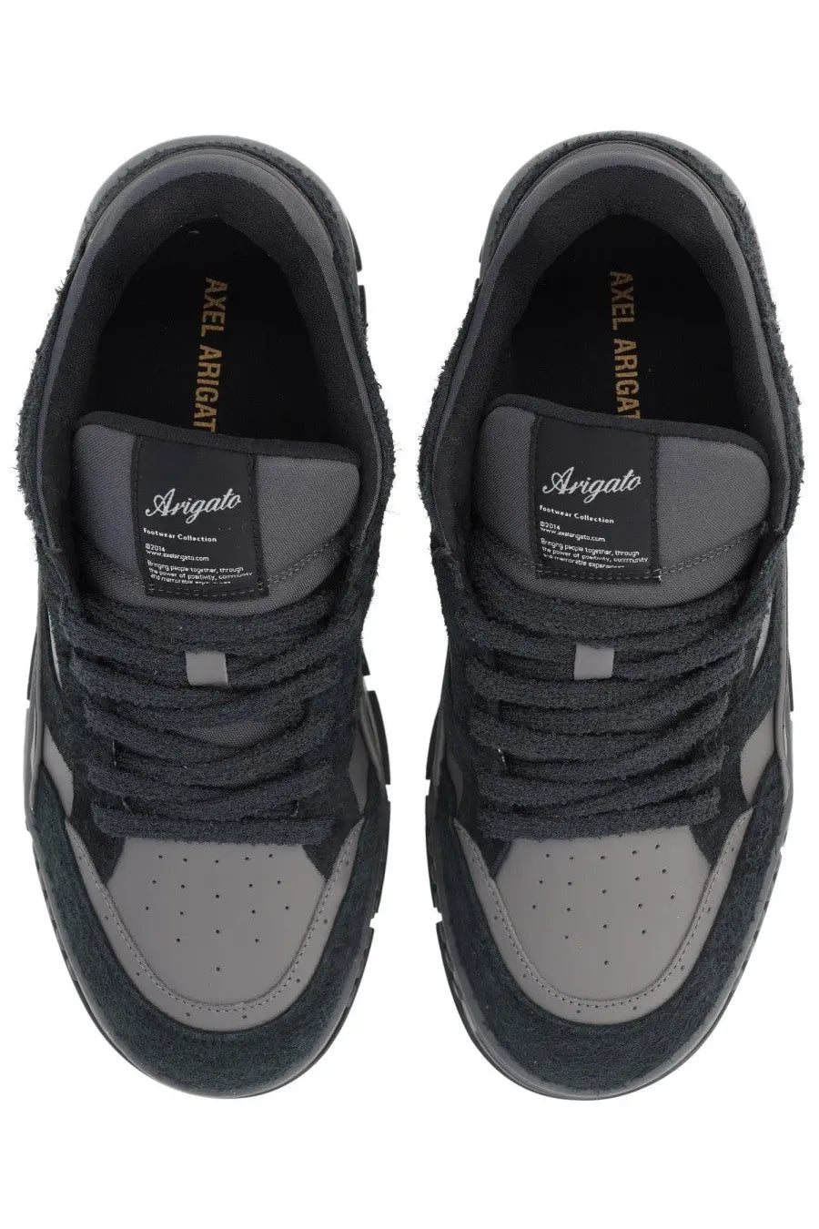 Axel Arigato men’s sneaker area black in dark gray and black with suede mesh uppers perforated toe and textured sole