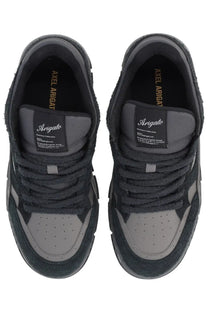Axel Arigato men’s sneaker area black in dark gray and black with suede mesh uppers perforated toe and textured sole