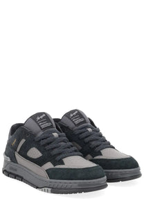 Axel Arigato men’s sneaker area black in dark gray charcoal suede with light gray panels and chunky rubber sole