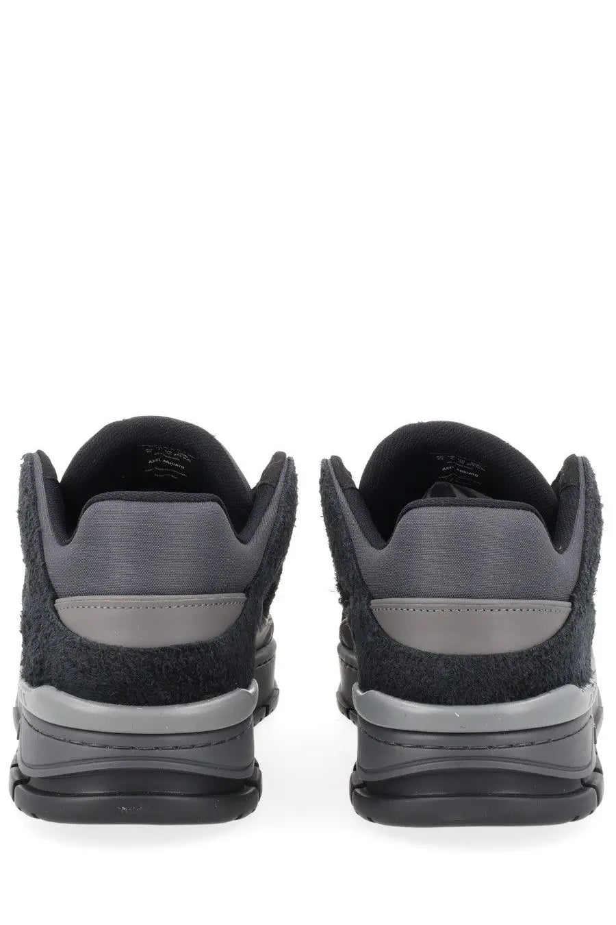 Axel Arigato men’s sneaker area black black and gray suede and canvas sneakers with chunky rubber sole front view