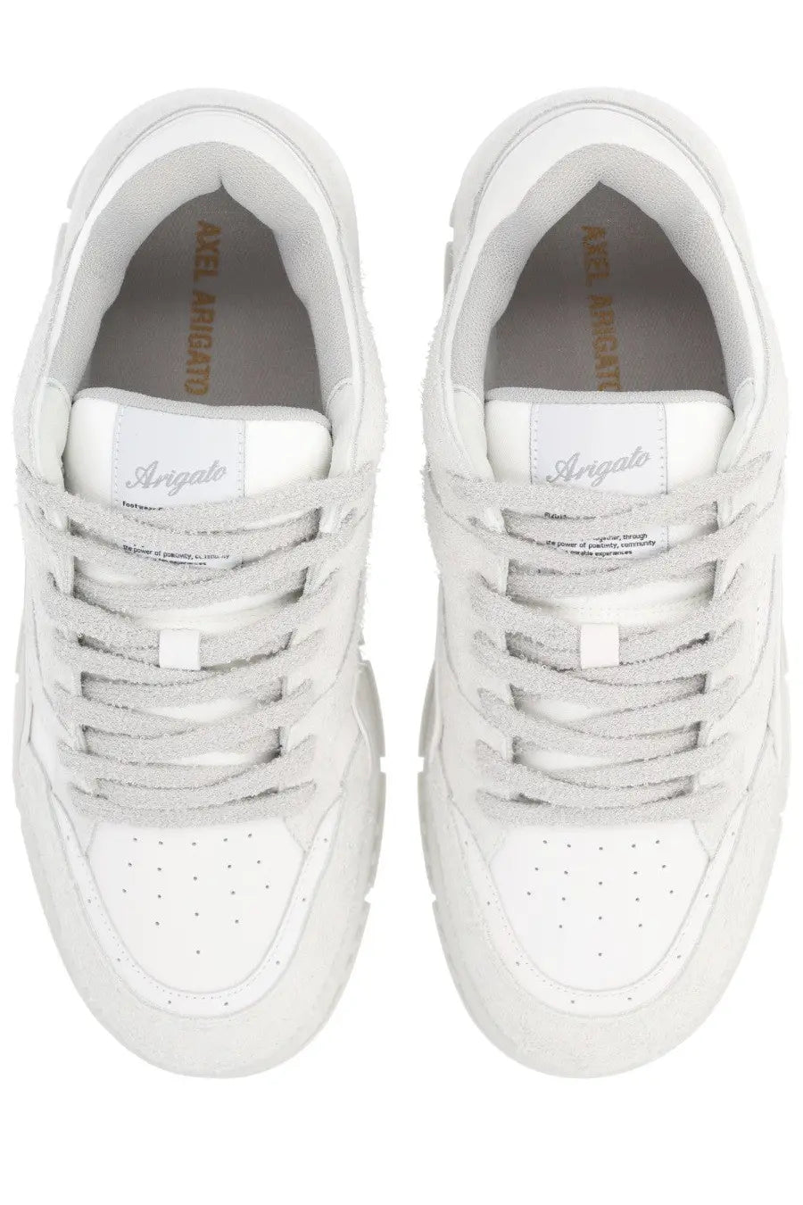 Axel arigato men’s white sneakers with chunky sole suede laces and perforated toe box featuring agl airatto branding