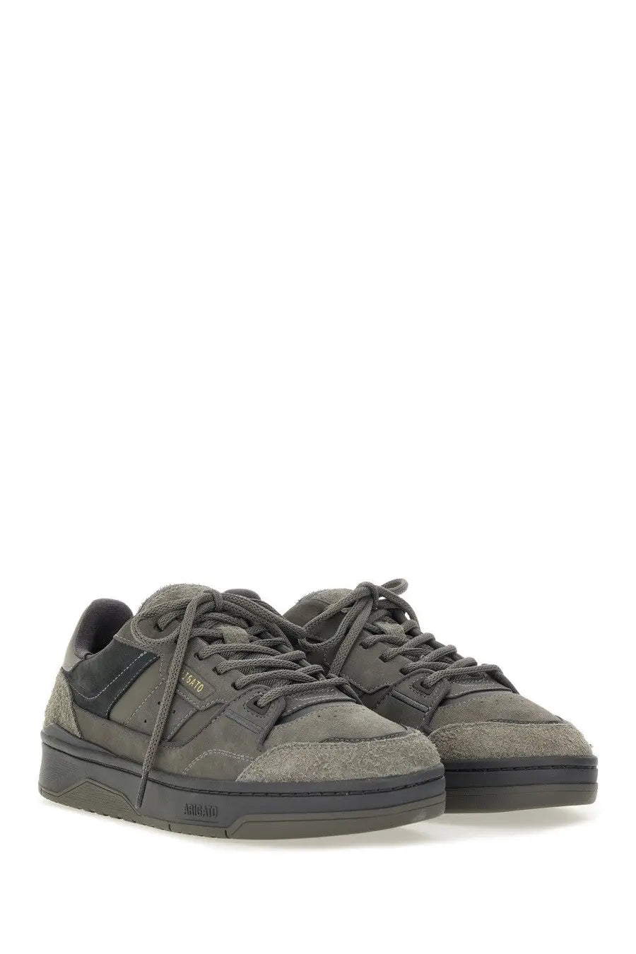 Axel Arigato men’s sneaker clay grey in olive green suede and canvas with black rubber soles and laces