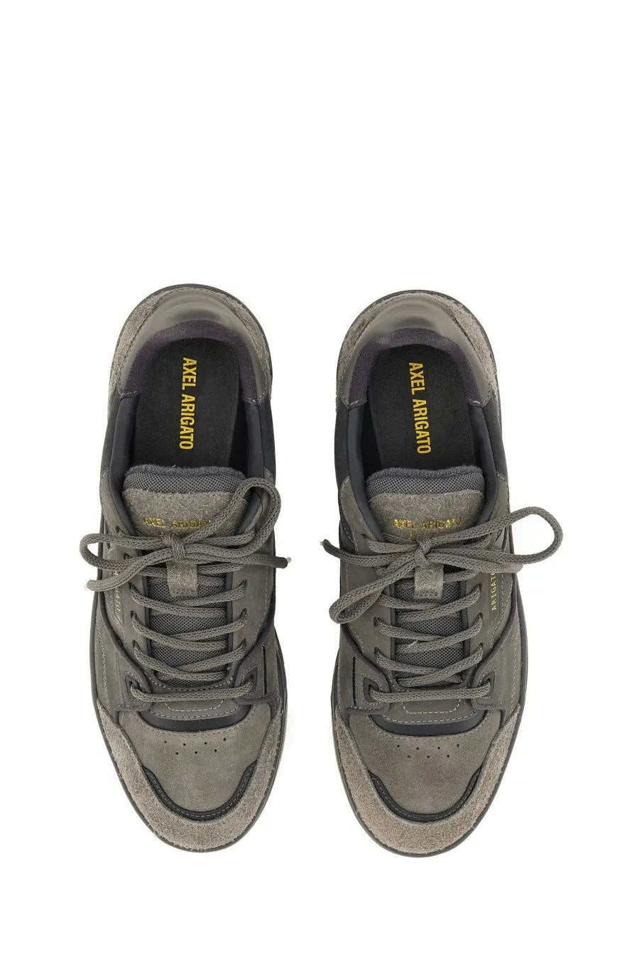 Axel Arigato men’s sneaker clay grey in grey suede and canvas with gold branding on the insole