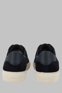 Axel Arigato men’s low-top sneaker clean in blue suede with leather accents and cream rubber sole