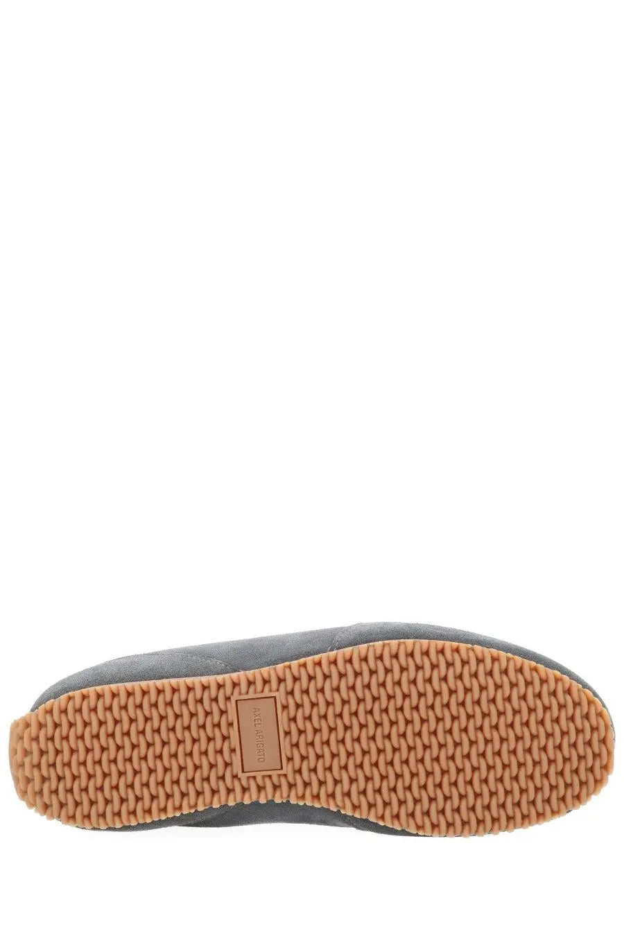 Axel Arigato men’s sneaker Daze Runner gray gray suede slip-on shoe with tan rubber sole and textured woven pattern