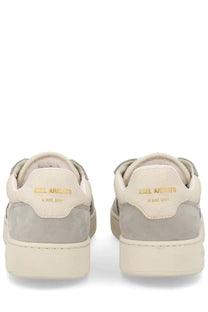 Axel arigato men’s sneaker dice grey beige and gray suede low-top sneakers with gold branding on the heel back side