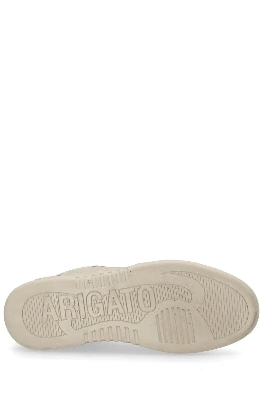 Cream-colored rubber sole with embossed arigato branding and textured grip on axel arigato men’s sneaker dice grey