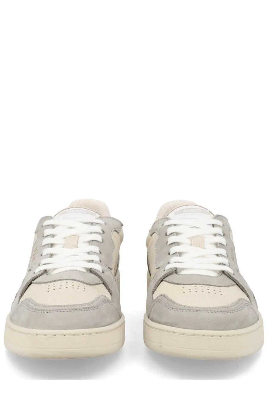 Axel Arigato men’s sneaker Dice Grey in gray and beige suede with white laces and chunky off-white rubber sole