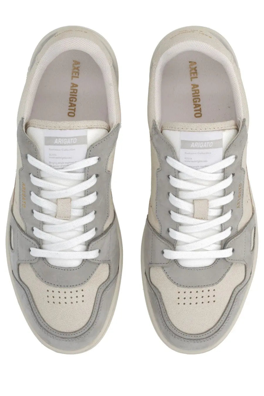 Axel arigato men’s sneaker dice grey gray suede and canvas low-top sneakers with white laces and minimalist design