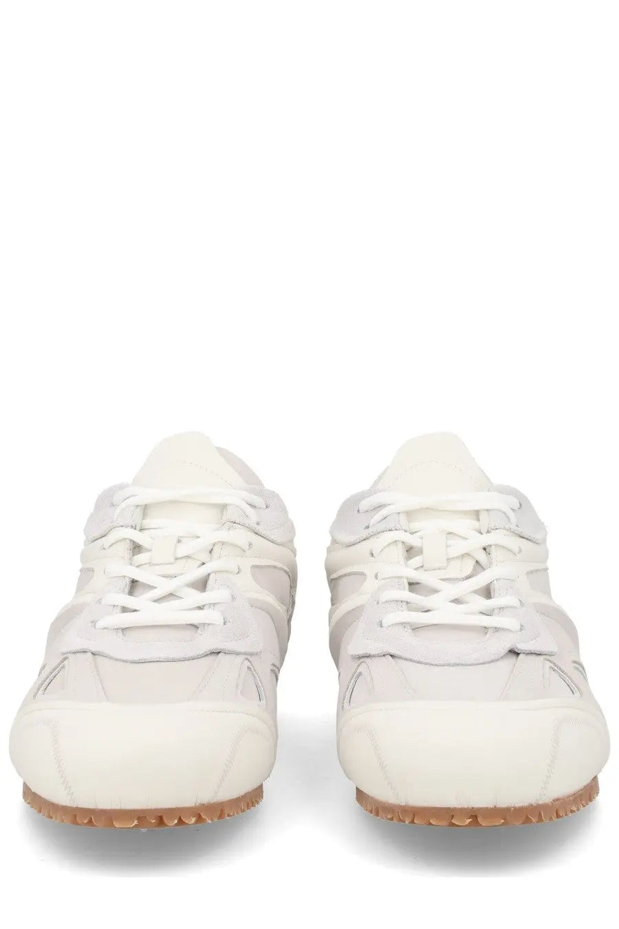 Axel Arigato men’s sneaker slow runner white cream suede rubber with white laces and tan soles minimalist design