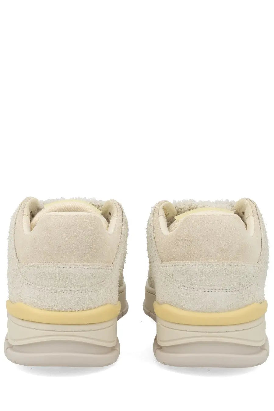 Axel arigato men’s sneaker area LO label white cream suede sneakers with pale yellow midsole and fuzzy lining