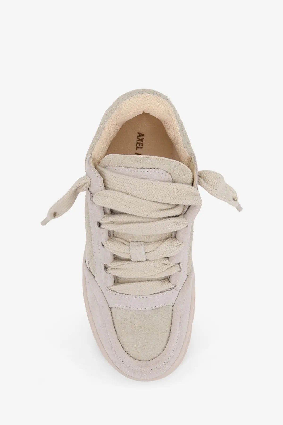 Beige canvas low-top sneaker with matching laces and chunky sole axel arigato women’s area loop suede white