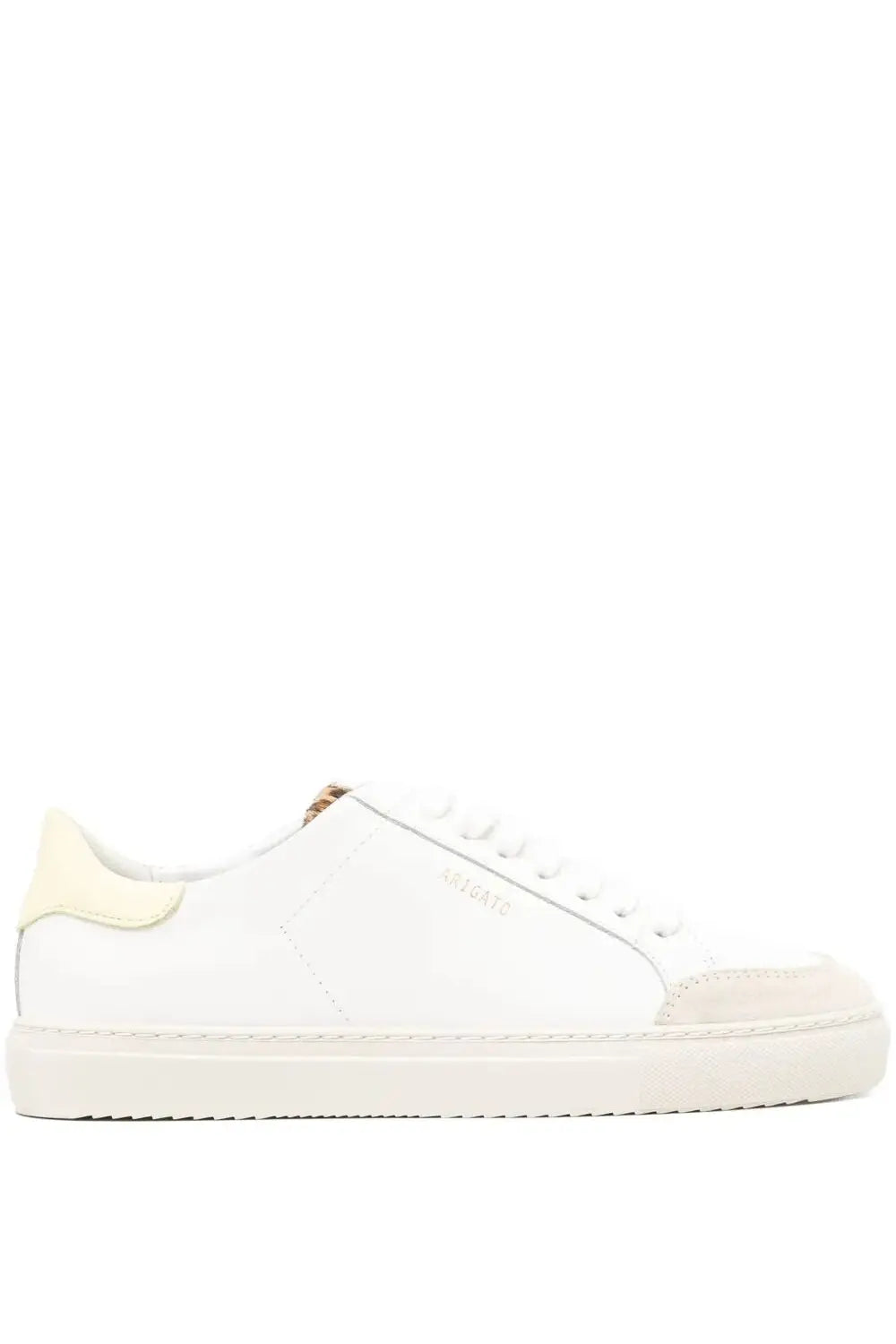 Axel Arigato women’s clean leather sneakers white with white leather low-top and subtle beige suede accents