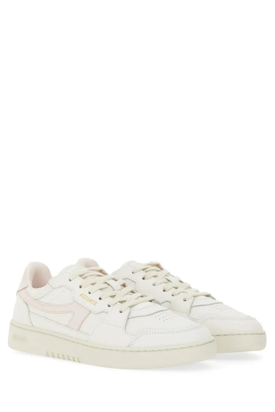 Axel Arigato women’s dice stripe sneaker white leather with subtle pink accents minimalist design front view
