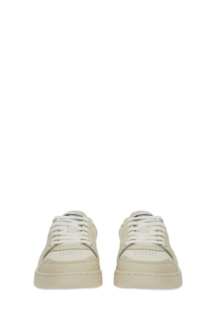 Axel Arigato women’s sneaker says white cream-colored leather sneaker with white laces and minimalist design