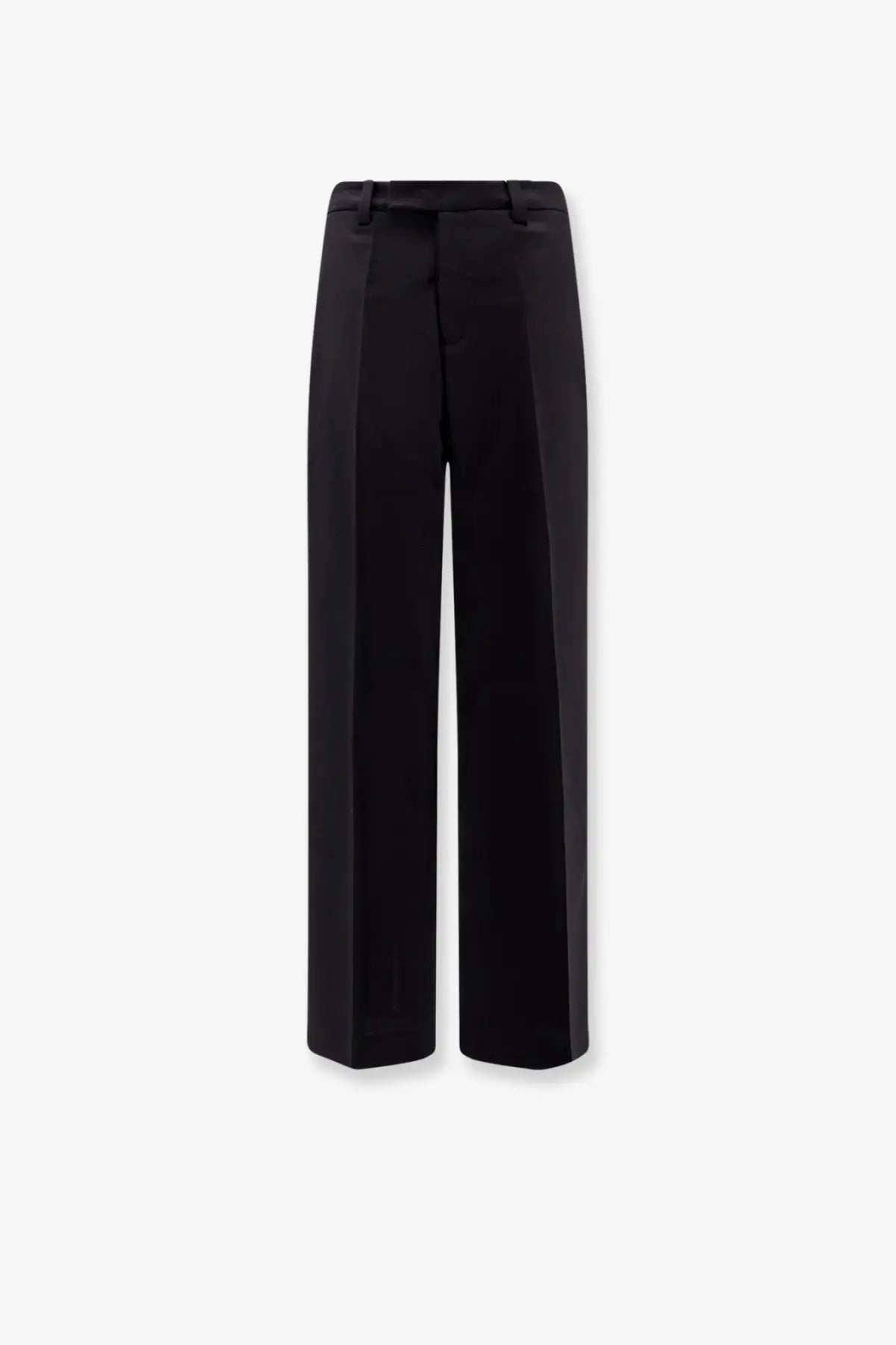 Black high-waisted wide-leg wool blend trousers with sleek tailored fit and subtle front pleats by Axel Arigato women