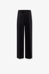 Black high-waisted wide-leg wool blend trousers with sleek tailored fit and subtle front pleats by Axel Arigato women