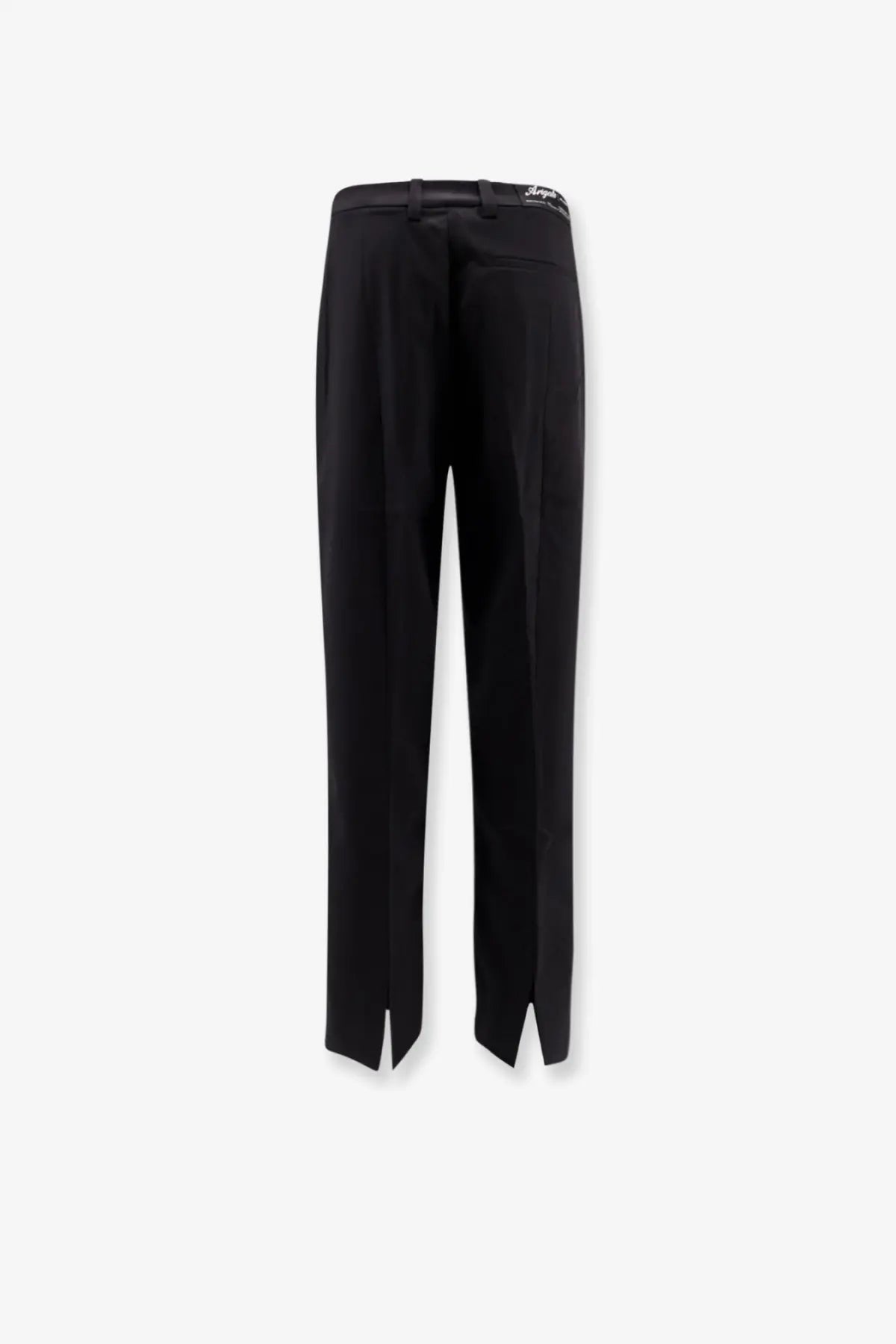 Black tailored wool blend trousers by Axel Arigato featuring a straight-leg cut and slit hem detailing