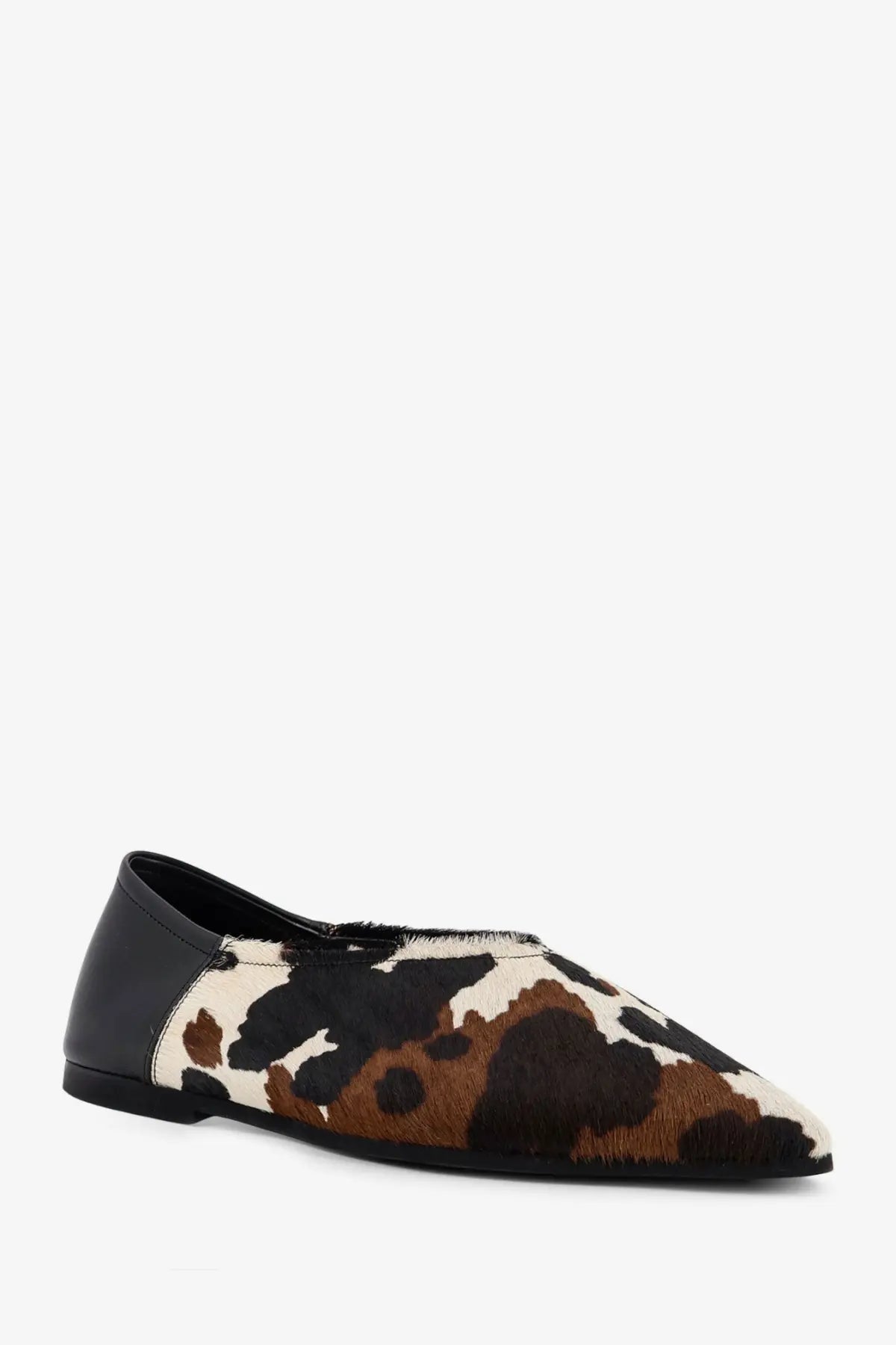 Babú milano women’s ponyskin ballerinas flat shoe with black and brown cowhide print and pointed toe design