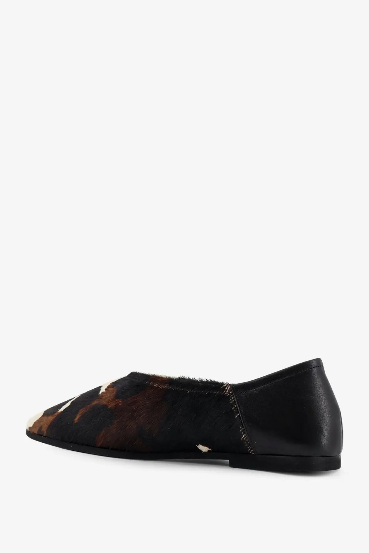 Babú milano womens ponyskin ballerinas flat shoe in black leather with brown black and white cowhide patch