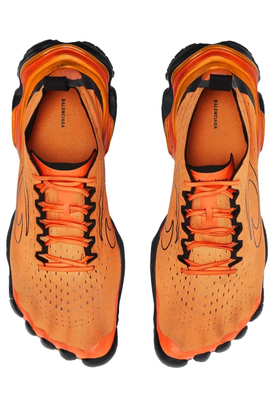 Balenciaga men’s anatomic runner sneaker in vibrant orange with black accents and perforated mesh upper