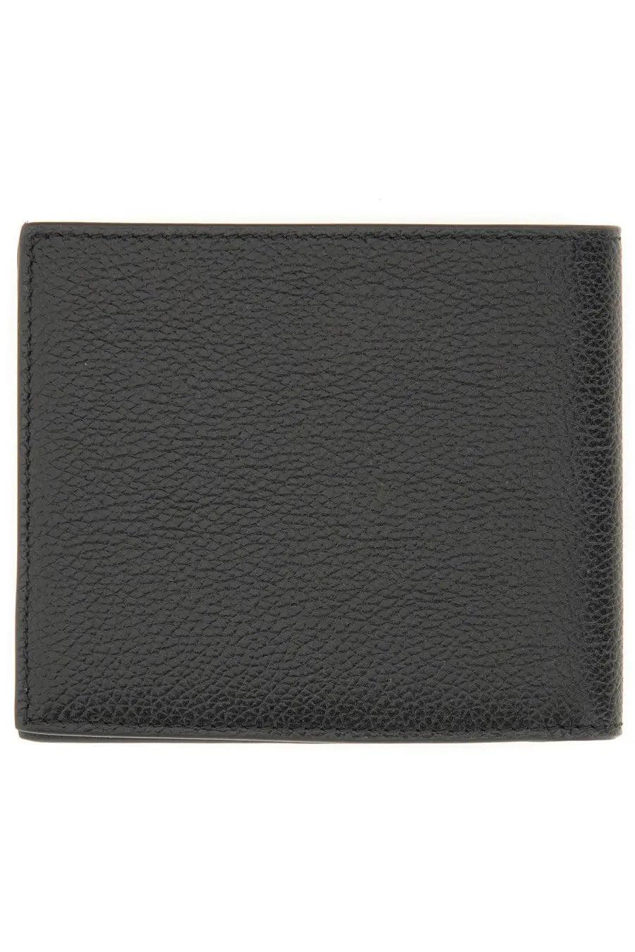 Balenciaga men’s bi fold cash portfolio black textured leather wallet with precise edge stitching front view