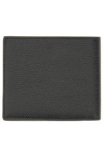 Balenciaga men’s bi fold cash portfolio black textured leather wallet with precise edge stitching front view