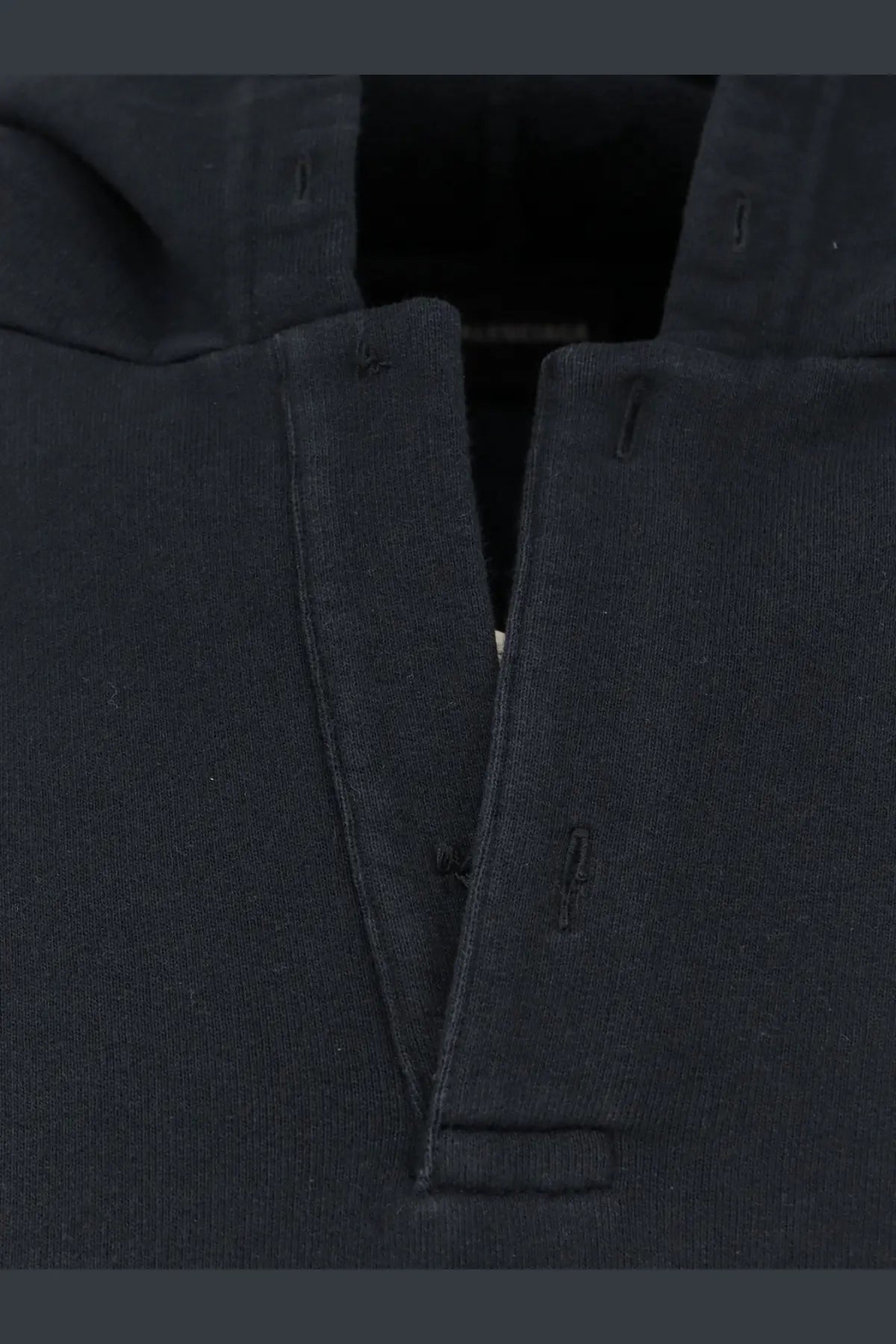 Balenciaga men’s black cotton hooded sweatshirt with ribbed collar and subtle stitched front placket detail