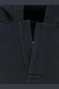 Balenciaga men’s black cotton hooded sweatshirt with ribbed collar and subtle stitched front placket detail