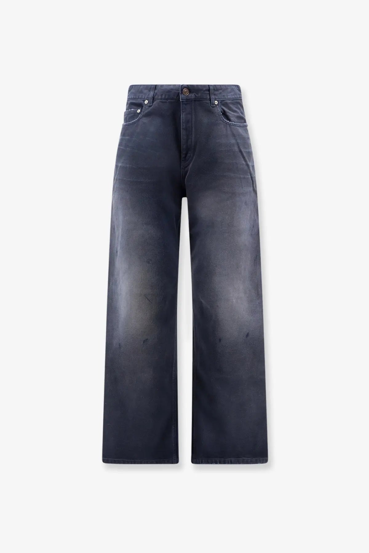 Balenciaga men’s cotton jeans blue dark wash with wide-leg cut and subtle fading for a modern relaxed look
