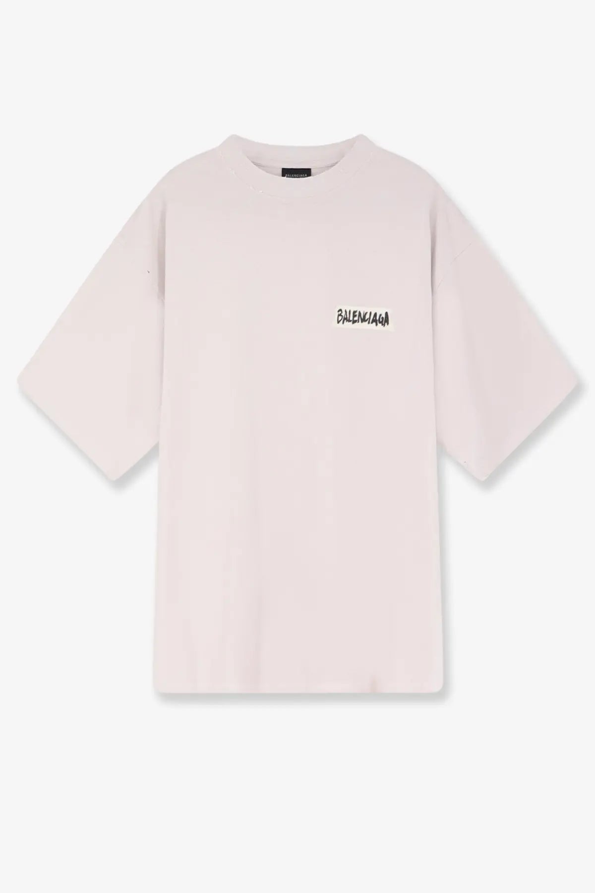 Balenciaga men’s pale pink oversized cotton t-shirt with small black logo embroidered on the left chest