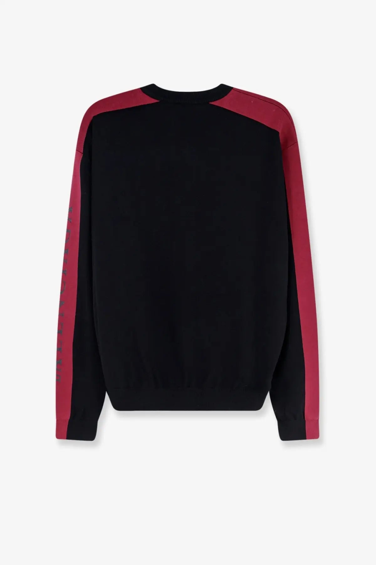 Balenciaga men’s cotton sweater in black with red color-blocking and ribbed cuffs and neckline