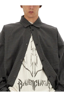 Balenciaga men’s large fit outerwear shirt in black and white checkered pattern with classic collar