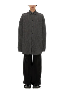 Balenciaga men’s outerwear shirt in black and white checkered pattern with relaxed oversized fit