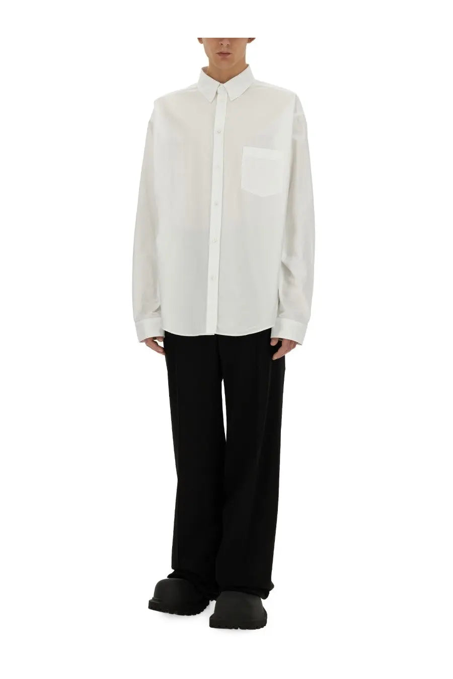 Balenciaga men’s large fit white shirt long-sleeved button-down with classic collar and single chest pocket