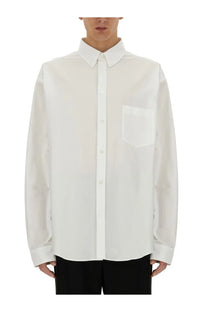 Balenciaga men’s large fit white button-down shirt with clean collar and single chest pocket in minimalist design
