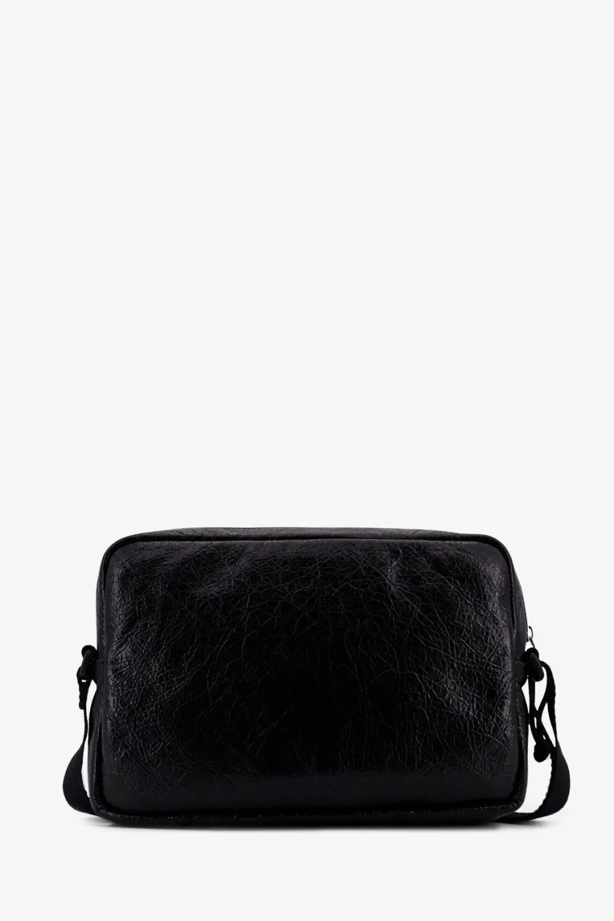 Balenciaga men’s black leather crossbody bag with textured finish and adjustable strap for everyday use