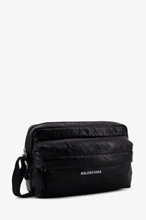 Balenciaga men’s leather crossbody bag black with textured crinkled leather and minimalist design