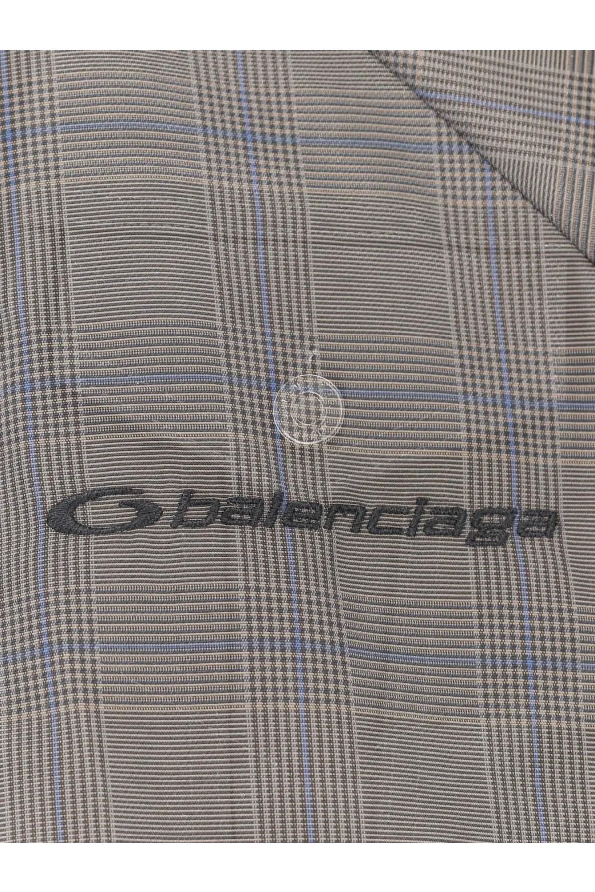 Gray and blue plaid balenciaga men’s madras nylon jacket with subtle woven texture in grey color