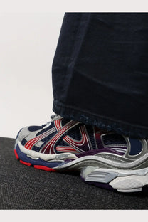 Balenciaga men’s navy blue red and silver mesh and nylon runner sneakers with chunky sole design