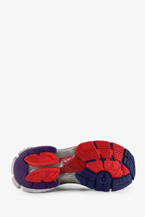 Balenciaga men’s mesh and nylon runner sneakers blue with bold chunky sole in red purple and translucent gray sections